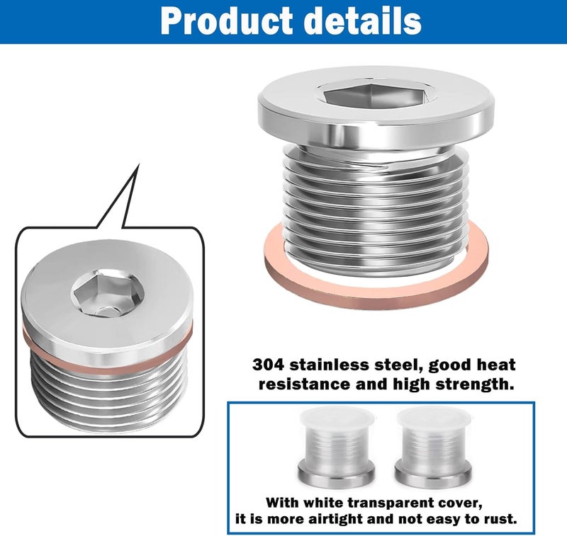 Sunxeke M18 x 1.5 Sensor Plug Standard with Inner Hex Head,304 Stainless Steel Universal Fit with Red Copper O-Ring for Motorbike,Trucks and Motorcycles - Image 5